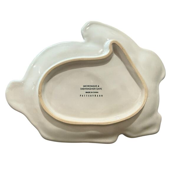 Pottery Barn Rabbit Serving Plate White Bunny Candy Dish Embossed Flowers Easter - Picture 4 of 5